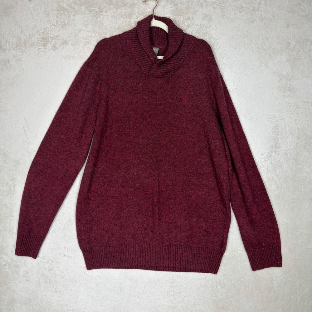 Timberland Mens XXL Shawl Collar Sweater Burgundy Heather Wool Blend Preppy